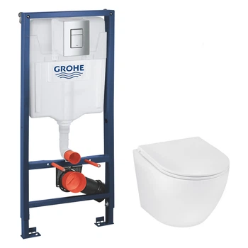 Комплект 4 в 1: Інсталяція Grohe Rapid SL 3 в 1 38772001 + Унітаз безобідковий Kroner Harz WHI493736 TORNADO (38772001KH49T)