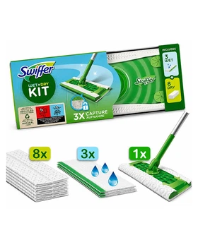 Швабра для мытья пола Swiffer Kit для сухой и влажной уборки очистки пола от пыли грязи и волос 6 сухих + 3 влажные салфетки (8700216148276)