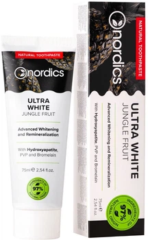 Натуральная реминерализующая зубная паста Nordics Ultra White с жидкой эмалью и активированным углем 75 мл (3800501908815)