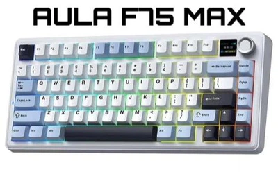 Клавиатура AULA F75 MAX White-Blue Беспроводная Игровая Механическая. 2.4G/Bluetooth/Кабель. c Экранчиком, Аккумулятор 4000mAh. Reaper Switch
