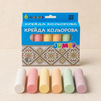 Крейда кольорова для малювання JAMBO C, 6 кольорів, кругла (Крейда для дошки та асфальту)