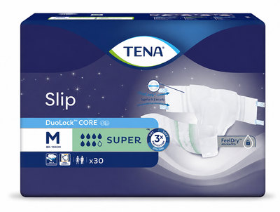 Подгузники для взрослых TENA Slip Super DuoLock, размер M (70–122 см), 7 капель, 30 шт
