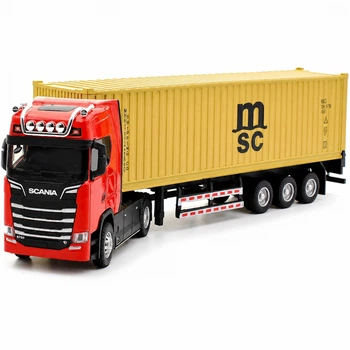 Игрушечная фура Scania S730 1:50, металлический тягач с контейнером и прицепом, свет фар, звук двигателя, инерционная