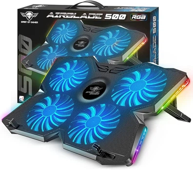 Подставка для ноутбука Spirit Of Gamer AirBlade 500 RGB с охлаждением, 4 вентилятора, 10–17”, регулируемая, USB, геймерская