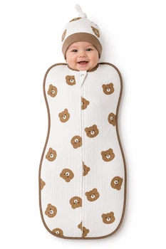 Євро-пелюшка з шапкою в рубчик Babykroha з Ведмедиком біла BABYKROHA 56 см (54938)