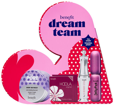 Набір косметики для макіяжу Benefit Dream Team Гель для брів 3.5 мл + Туш для вій 4 г + Бронзуюча пудра 2.5 г + Очищувальна маска для обличчя 30 мл (602004159854)