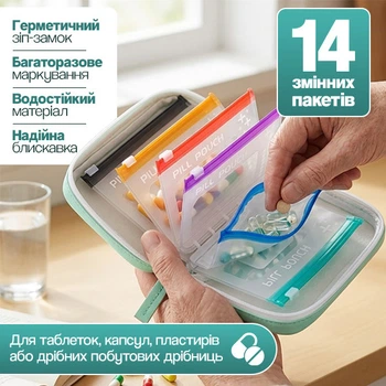 Органайзер для таблеток прозрачный герметичный пакет для хранения медикаментов с отсеками и застежкой компактный мини-контейнер