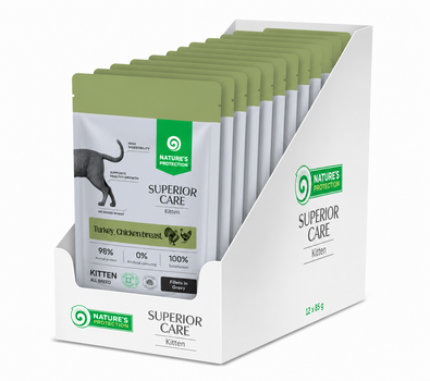 Влажный беззерновой корм Nature's Protection Superior Care Kitten для котят, филе в соусе с индейкой и куриной грудкой, 85 г * 12 шт