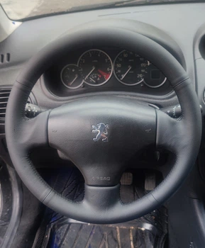 Чехол-оплетка на руль из натуральной кожи для Peugeot 206