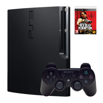 Набор Консоль Sony PlayStation 3 Slim 320GB Black Б/У + Геймпад Беспроводной DualShock 3 + Игра Red Dead Redemption Английская Версия