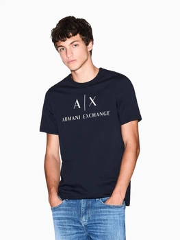 Футболка хлопковая длинная мужская Armani Exchange 488651077 2XL Синяя (1161567952)
