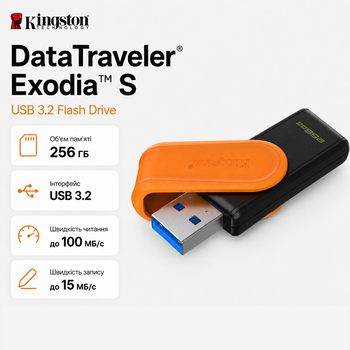 Флеш-память USB Kingston DataTraveler Exodia S 256B USB 3.2 пластик Черно-оранжевый (DTXS/256GB)