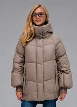 Жіночий пуховик куртка з капюшоном зимовий Viva-Wear 3575 M капучино 35753