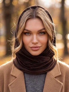 Женский капор Mikayla велюровый двойной коричневый (шоколад)