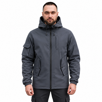 Куртка чоловіча SoftShell легка, сірого кольору, водонепроникна легка куртка з матеріалу софтшел для осені L