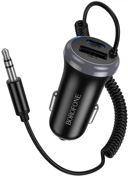Bluetooth-ресивер Borofone BC64 Contento для автомобиля со встроенным кабелем AUX 3.5 мм USB Type-A USB Type-C Bluetooth 5.4 Black