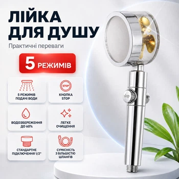 Лійка для душу 5 режимів SPA тропічний душ водозберігаюча лійка для ванної кімнати насадка масажна душова лійка з кнопкою стоп BRS Silver