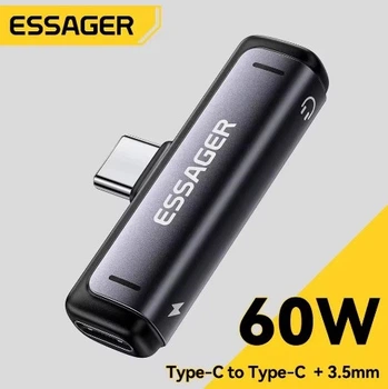 Адаптер 2 в 1 USB Type С 60w + 3,5mm AUX Essager зарядка та прослуховування музики