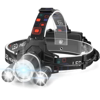 Тройной налобный фонарь на аккумуляторе LED Headlight, велофара