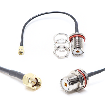 Пигтейл на кабель RG174 - 15 см / SMA male - UHF female герметичный на панель, круглый 16 мм резьбовой / [PG0259]