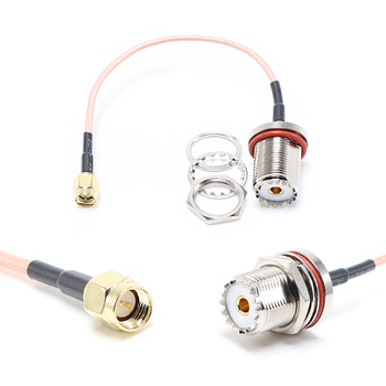 Пигтейл на кабель RG316 - 15 см / SMA male - UHF female герметичный на панель, круглый 16 мм резьбовой / [PG0258]