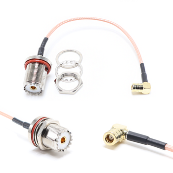 Пигтейл на кабель RG316 - 15 см / угловой SMB female - UHF female герметичный на панель, круглый 16 мм резьбовой / [PG0360]