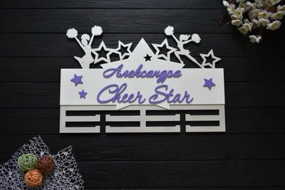 Именная медальница черлидинг "Сheer Star", из дерева, под заказ (МД0293)