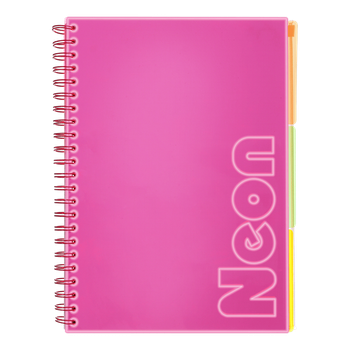 Книга канц. на спір. А4 120арк. # офс. BUROMAX NEON, пласт.обкл. з розділ. та перфорацією, рожева /BM.24349911-10/