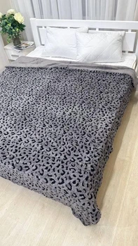 Теплый мягкий плед - покрывало Овчина Леопард 200x220 см Евро Графитовое