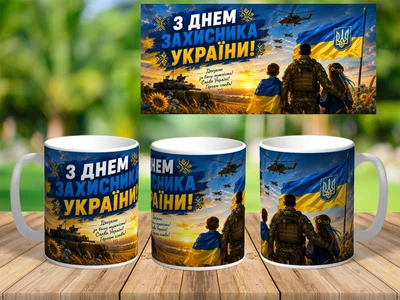 Чашка з принтом до Дня Захисника України на подарунок Біла керамічна 330 мл