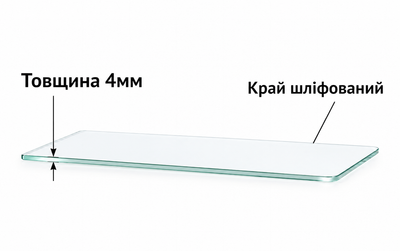 Полиця у ванну скло прозоре 4мм без кріплення 60х10см InMirror