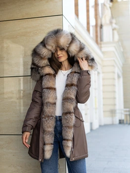 Парку Sifurs з хутром чорнобурки М коричнева (М10-90-ЧБ-К)