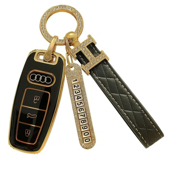 Чехол ключа Audi черный+ремешок+карта для номера