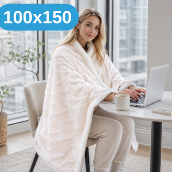 Плед-халат 100×150 см One size- теплая мягкая накидка-плед, двухсторонняя для дома и отдыха белый KT9000804
