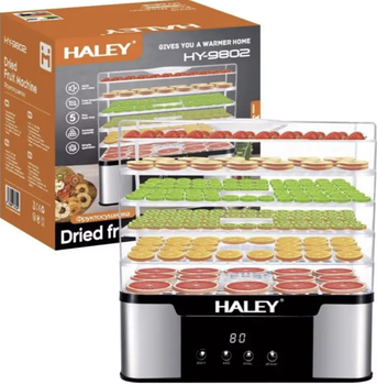 Электрический дегидратор Haley HY-9802 350 Вт 5 лотков Сушилка для фруктов овощей мяса грибов Домашний аппарат заготовки ягод зелени трав