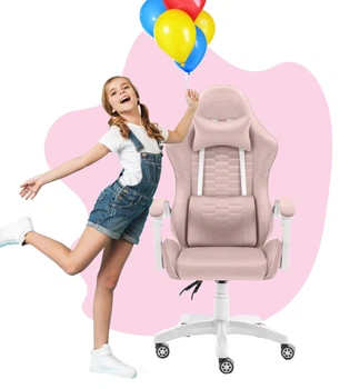 Геймерське крісло для підлітків Hell's Chair HC-1000 Kids Pink White велюр 120кг
