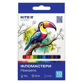 Фломастеры Kite Classic 10 цветов набор для рисования в картонной упаковке