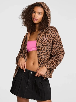 Толстовка на флисе на молнии с капюшоном женская Victoria's Secret Campus Fleece Full-Zip Hoodie 5000009687-7OWK(Leopard) XS Леопардовая (800074296626)
