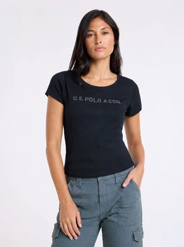 Футболка жіноча U.S. Polo Assn Rhinestone Wordmark Semi Scoop T-Shirt 21T0099-6H00A(Black) L Чорна (786662809976)