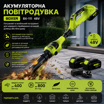 Беспроводной очиститель территории BOXER BX-111 800 м³/ч, инструмент для двора, сада и дачи