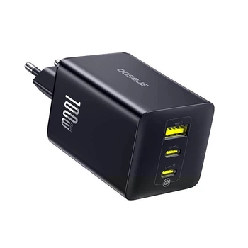 Зарядний пристрій Baseus 2xType-C/USB 100W PD GaN Black (P10182102123-00)