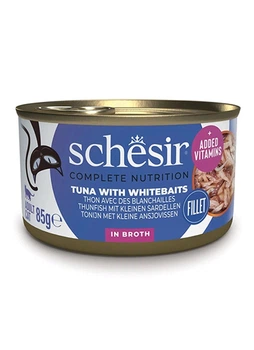 Влажный корм Schesir Tuna with Whitebaits для кошек, тунец с анчоусами и рисом в бульоне, 85 г