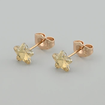 Сережки з кристалами Swarovski 55056 розмір 8х8 мм колір шампань вага 0.7 г позолота 18К
