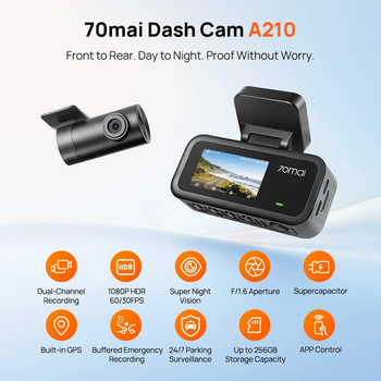 Відеореєстратор 70mai A210 1080P HDR GPS Wi-Fi6 + RC21 камера заднього виду