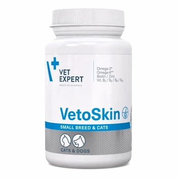 Харчова добавка для кішок та собак малих порід Vet Expert VetoSkin Small Breed & Cats (здоров'я шкіри та шерсті) капсули - 60 шт