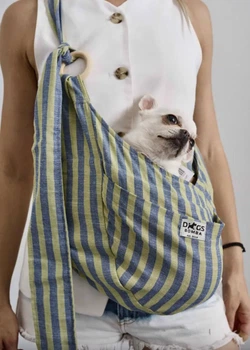 Сумка-слінг переноска для собак дрібних порід та котів DogsBomba лляна лайм з фіксатором та кишенею розмір 1 до 3 кг висота 23 см довжина 32 см S-132/1