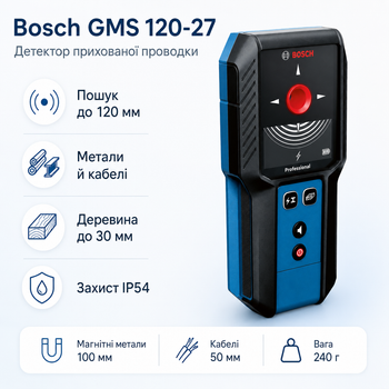 Детектор сканер тестер скрытой проводки Bosch GMS 120-27 IP 54 до 120 мм