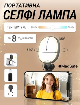 Селфі лампа для тік ток студійне світло набір блогера візажиста макіяжу відеозйомок студійний професійний на акумуляторі маленьке відеосвітло фотосвітло магнітний тримач телефону айфону з дзеркалом MagSafe і акумулятором Remzona PLM-01WT 2W