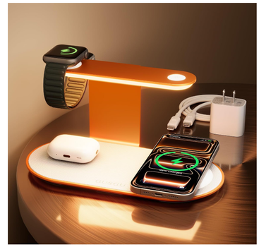 Зарядная станция 3 в 1 MagSafe Wireless Charger 15W для iPhone 17/16/15/14/13, Apple Watch, AirPods Pro 3 с ночником