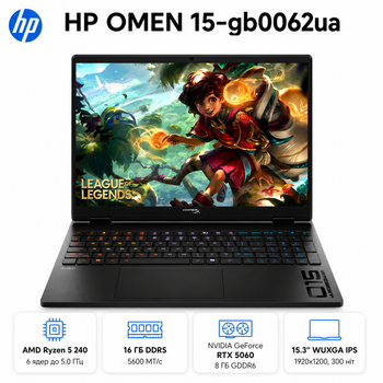 Ноутбук HP HyperX OMEN 15-gb0062ua 15.3" 2K IPS AMD Ryzen 5 16 ГБ игровой Черный (DM8M4EA)